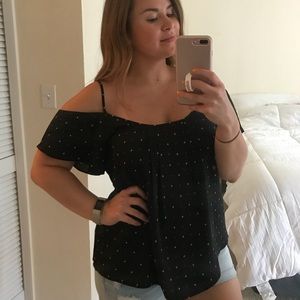 Black cold shoulder tank with subtle diamond print